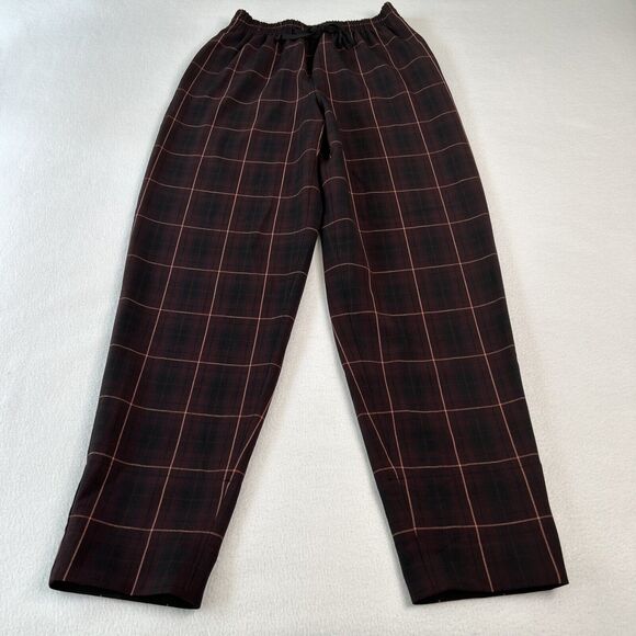 Aritzia Wilfred Women's Size S High Rise Soleste Drawstring Pants Burgundy Plaid - Picture 2 of 7